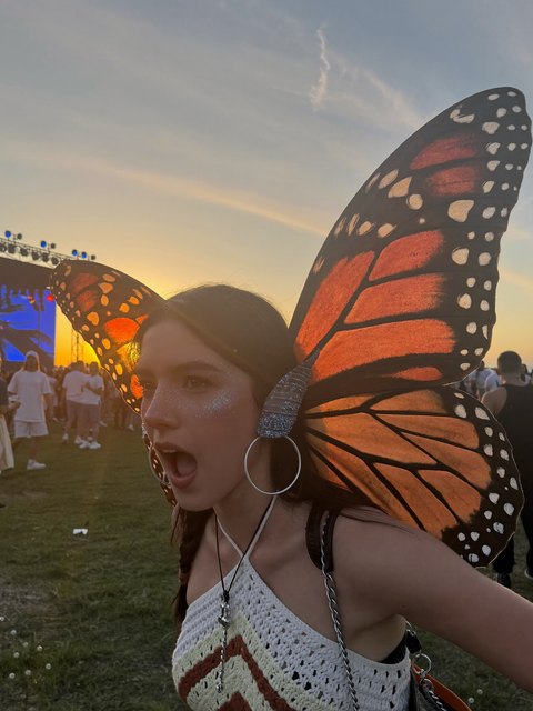 Butterfly wings at the festival — original AI-generated fictional character
